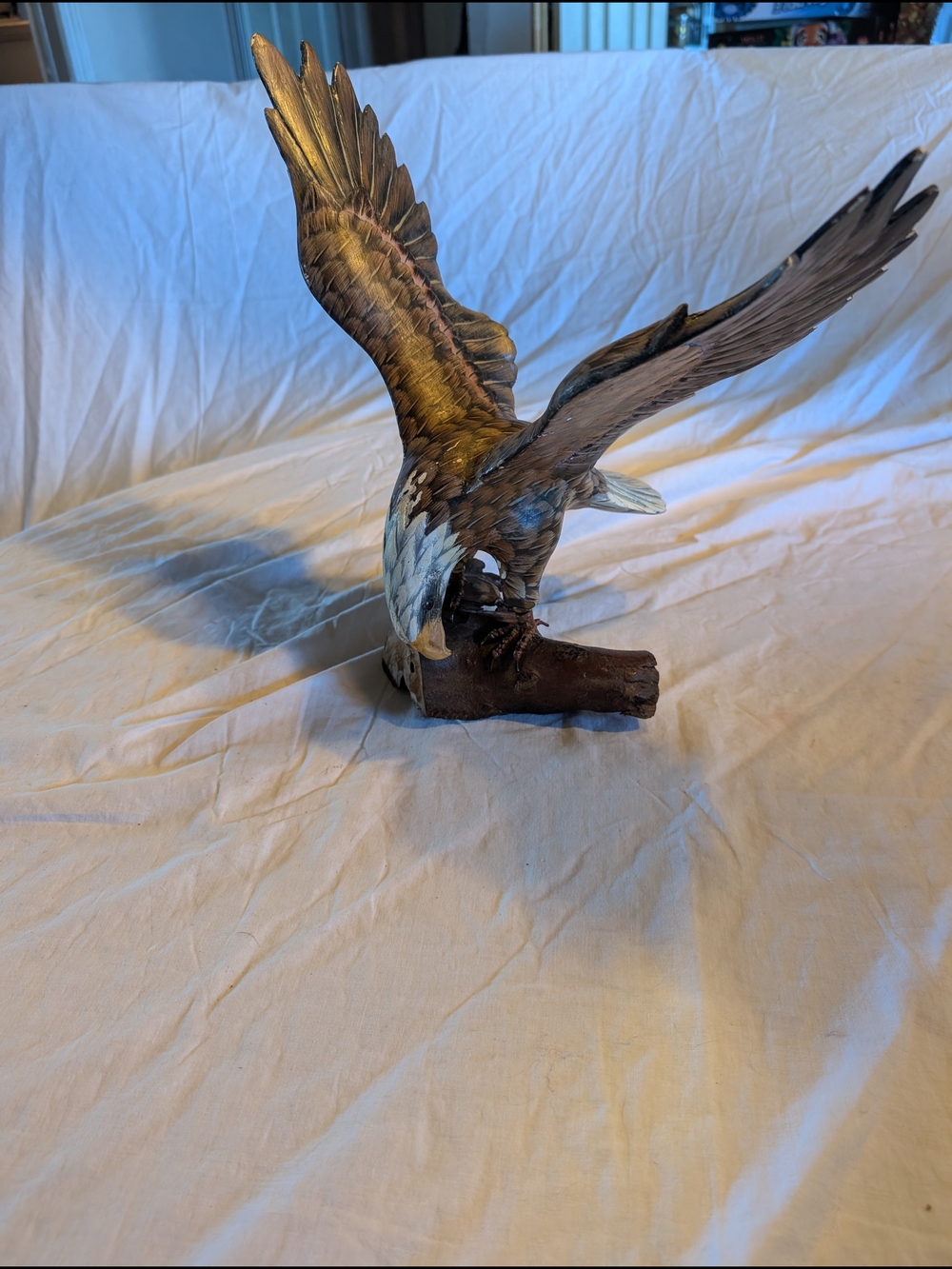 2/120$ Vintage Brown and White Eagle Wood carved Figurine
